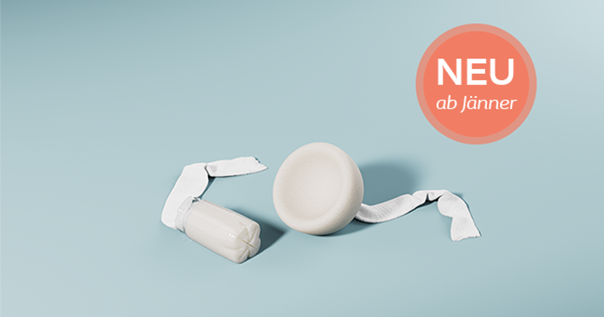 Peristeen Analtampon auf blauem Hintergrund mit Text NEU ab Jänner